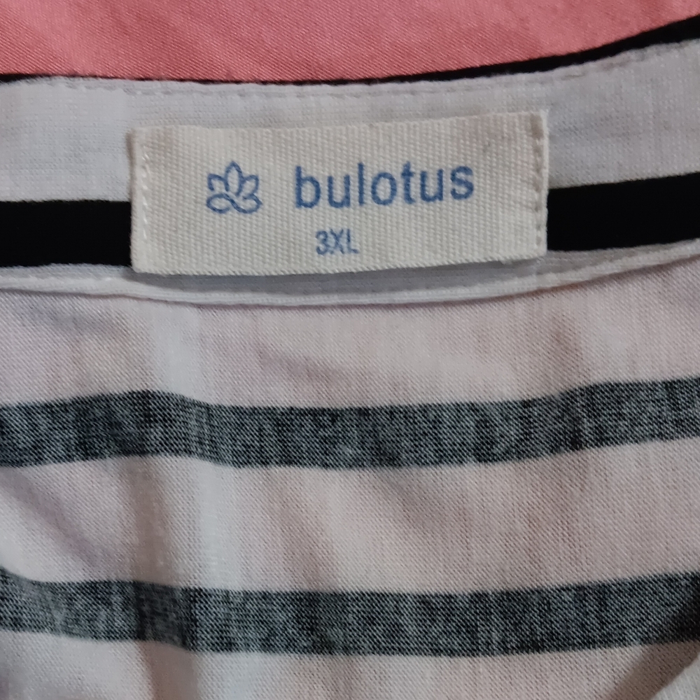 Black/White Striped Blouse, Zip Front Roll Tab Sleeves 3XL - Picture 13 of 13